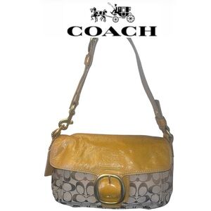 Coach Bleecker Khaki Signature & Tan Patent Leather Bag